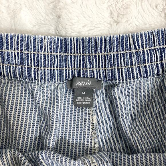 Aerie Blue Striped Chambray Pull-on Raw Hems Summer Beach Boho Shorts M - Picture 3 of 7